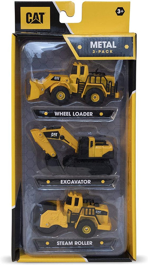 CAT Funrise Die Cast Metal Wheel Loader, Excavator and Steam Roller, Yellow, Set of 3 ASST--كات محمل بعجل معدني مصبوب من فانرايز، حفارة وبكرة بخار، اصفر، مجموعة من 3 قطع