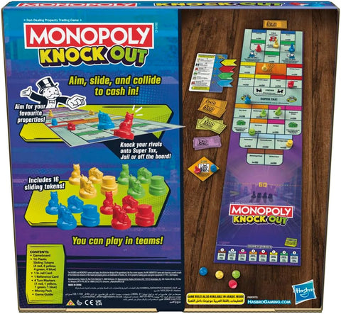 Monopoly Knockout--لعبة مونوبولي نوك اوت للحفلات العائلية للأطفال والبالغين 2-8 لاعبين