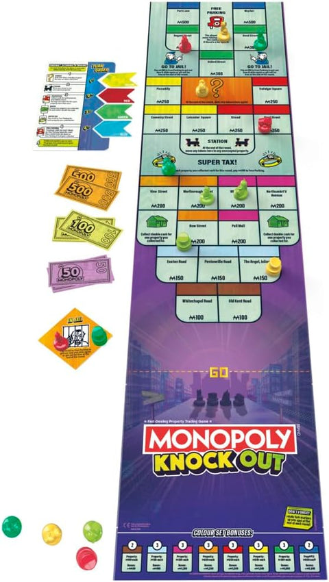 Monopoly Knockout--لعبة مونوبولي نوك اوت للحفلات العائلية للأطفال والبالغين 2-8 لاعبين