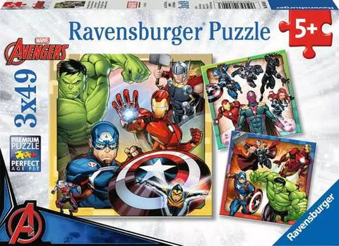 Ravensburger Ravensburger Marvel Avengers Assemble, 3x 49 piece Jigsaw Puzzles--مجموعة ألغاز رافينسبرجر مارفل أفنجرز من رافينسبرجر، 3 في 49 قطعة