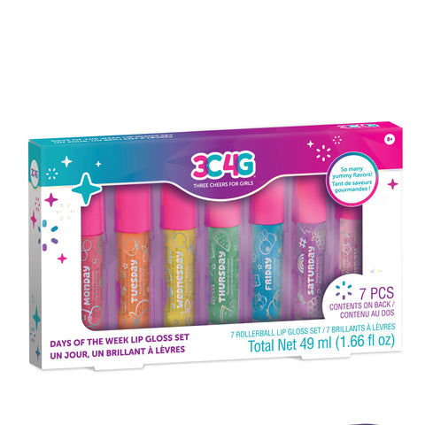 3C4G Days of the week rollerball lip gloss set-- مجموعة ملمع الشفاه رولربال أيام الأسبوع