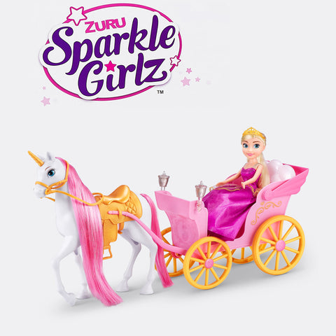 ZURU SPARKLE GIRLZ Princess Horse & Carriage 10.5" Playset --مجموعة لعب مقاس 10.5 بوصة