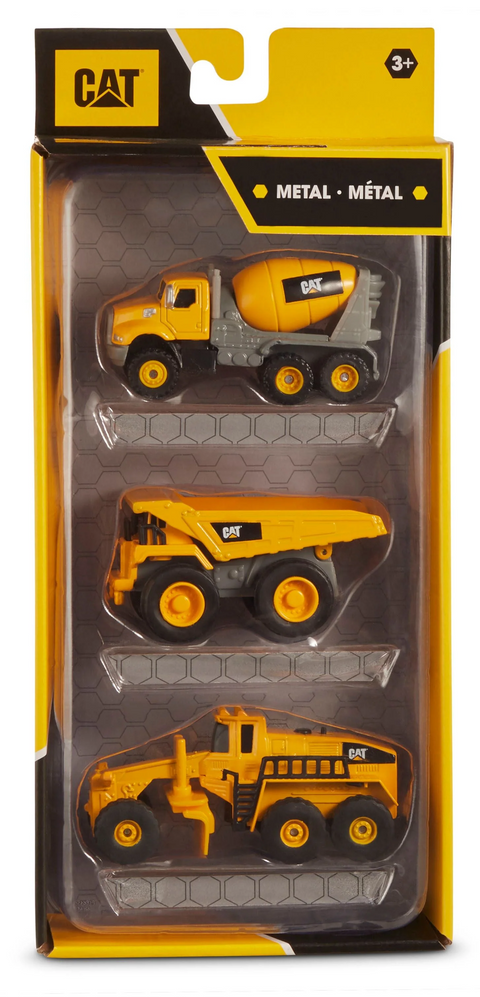 CAT Funrise Die Cast Metal Wheel Loader, Excavator and Steam Roller, Yellow, Set of 3 ASST--كات محمل بعجل معدني مصبوب من فانرايز، حفارة وبكرة بخار، اصفر، مجموعة من 3 قطع