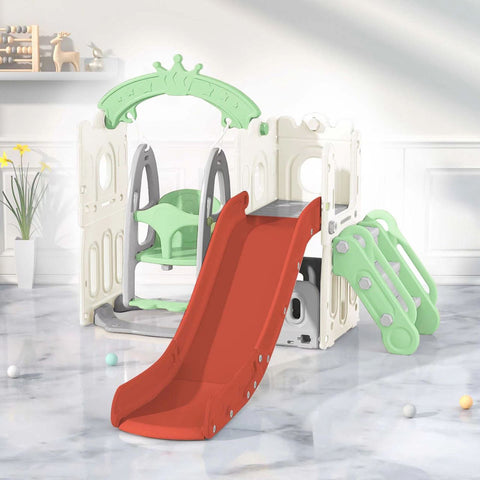 BABYLOVE SHAPED STAIR SLIDE WITH SWING + BALL RING 28-002-11G--زحليقة مع مرجيحة وكرة سلة كبير من بيبي لوف