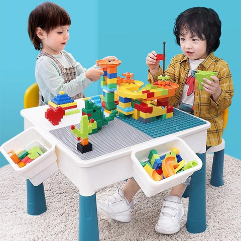 Babylove 1Table 1Chair+2Storage Box+174Pcs Building Blocks table 28-174L--طاولة دراسة وتركيب مع كرسي وأدوات مع مساحة تخزين من بيبي لوف