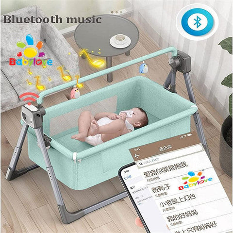 Babylove Baby Cradle Multi-Function Electric Intelligent Sleep Rocking/With Remote- Green 33-008-11G--مهد أطفال هزاز كهربائي ذكي متعدد الوظائف من بيبي لوف/مع جهاز تحكم عن بعد - أخضر