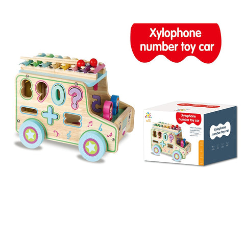 Babylove Xylophone Wooden  Car With Number Shape Letter Multifunctional 33-2243--بيبي لف,سيارة  خشبية اكسلفون مع اشكال وحروف مطابقة متعدد الوظائف