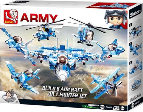 SLUBAN ARMY-6 INTO 1 FIGHT JET (GIFT BOX) -- سلوبان قطع تركيب طائرات مقاتلة 6 في 1 728 قطعة