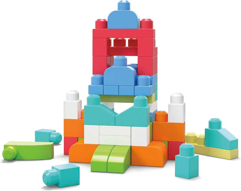 MEGA BLOKS  Big Building Bag building set with 60 big and colourful building blocks--مجموعة بناء حقيبة البناء الكبيرة من ميجا بلوكس تحتوي على 60 قطعة بناء كبيرة وملونة