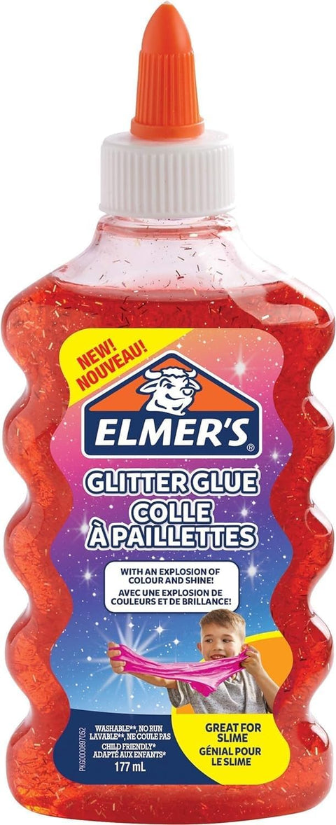 ELMERS Glitter Glue Red Washable 177ml--ايلميرز سائل غراء احمر لامع 177ملم