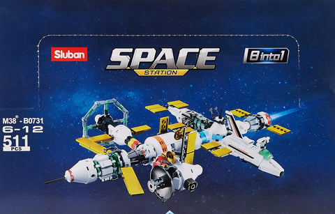 Sluban Space Series International Space Station Building Blocks 8 in 1 511 PCS -- مكعبات بناء محطة الفضاء الدولية من سلسلة سلوبان الفضائية 8 في 1، 511 قطعة