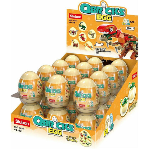 Sluban Qbricks Egg - Building Set 12 Different Dinosaurs -24 Egg-- بيضة سلوبان كيو بريكس - مجموعة البناء المكونة من 12 ديناصورًا مختلفًا - 24 بيضة