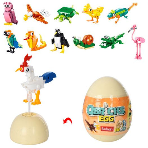 Sluban Qbricks Egg - Building Set 12 Different Dinosaurs -24 Egg-- بيضة سلوبان كيو بريكس - مجموعة البناء المكونة من 12 ديناصورًا مختلفًا - 24 بيضة