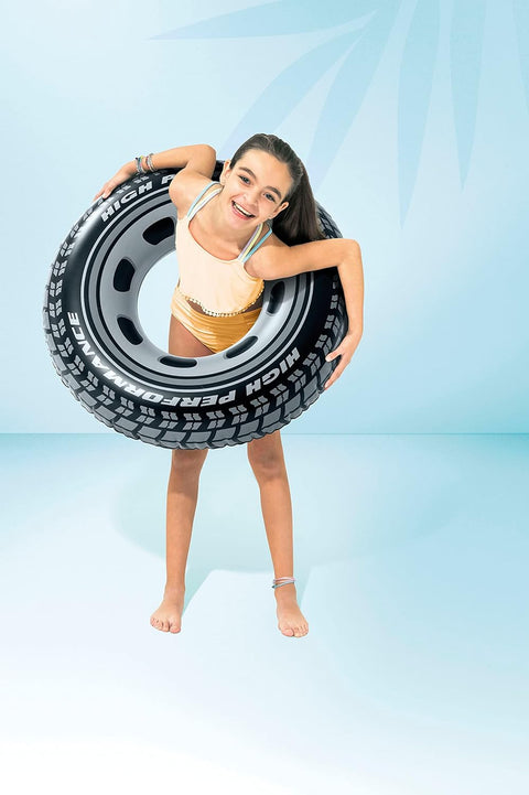 INTEX - Swimming Tube Giant Car Tyre, Black, 91Cm 36"--عوامة سباحة بتصميم أطار سيارة عملاق من انتيكس، أسود، 91 سم