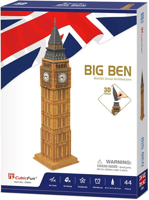 CubicFun 3D Puzzles for Kids London Big Ben Architecture Building Model Kit UK Souvenir Gift for Adults and Kids, Papercraft Construction Model 44 Pieces --أحجية ثلاثية الأبعاد بيج بن لندن 44 قطعة، من كيوبيك فن