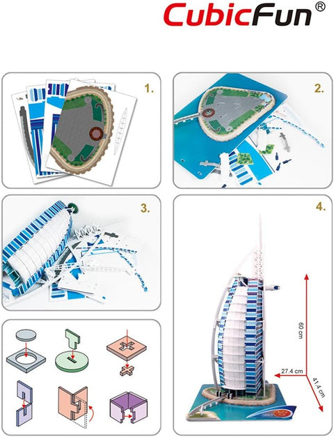 Cubic Fun Burj al Arab 3D Puzzle, 101 Pieces--كيوبك فن - احجية برج العرب ثلاثية الابعاد - 101 قطعة، طفل