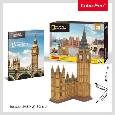 Cubicfun National Geographic 3D London Puzzles Britain Architecture Model Kits Toys For Adults And Children, The Big Ben, With A Booklet--مجموعة ألعاب بازل لندن ثلاثية الأبعاد من ناشيونال جيوغرافيك من كيوبيك فن، نموذج العمارة البريطانية للبالغين والأطفال