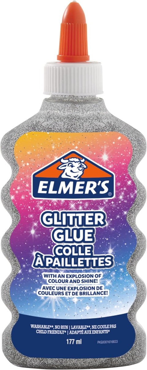 ELMERS Glitter Glu Silver Washable 177ml--ايلميرز سائل غراء فضي لامع 177ملم