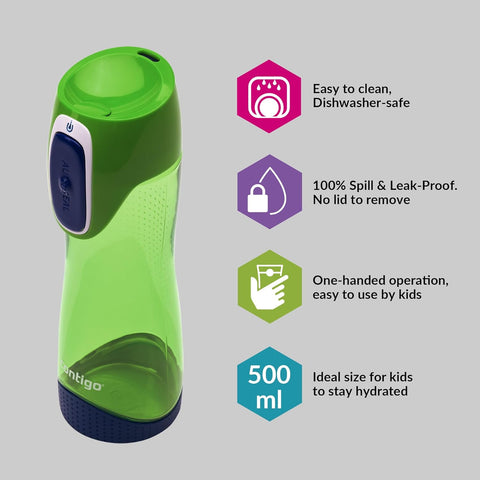 Contigo Autoseal Swish Water Bottle, 500-Green--كونتيجوزمزمية 500مل ازرق ليموني 2095341