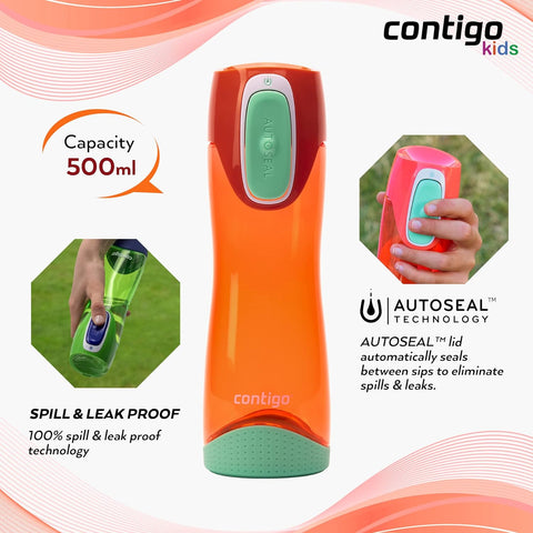 Contigo Autoseal Swish Water Bottle, 500-Orange--كونتيجوزمزمية 500مل بنك خوخي 2095117