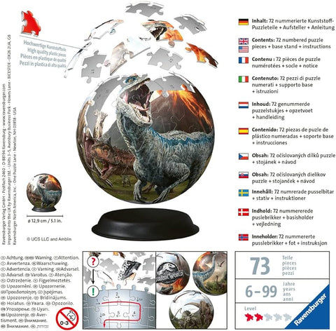 Ravensburger Puzzle-Ball Jurassic World 2 - 72pcs--لعبة ألغاز كرة رافينسبرجر العالم الجوراسي 2 - 72 قطعة