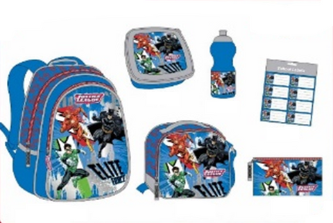 JUSTICE LEAGUE 6 in 1 Backpack Set (16" Backpack) JUSTICE LEAGUE--طقم شنطة ترولي 6 في 1 فرقة العدالة 16 انش