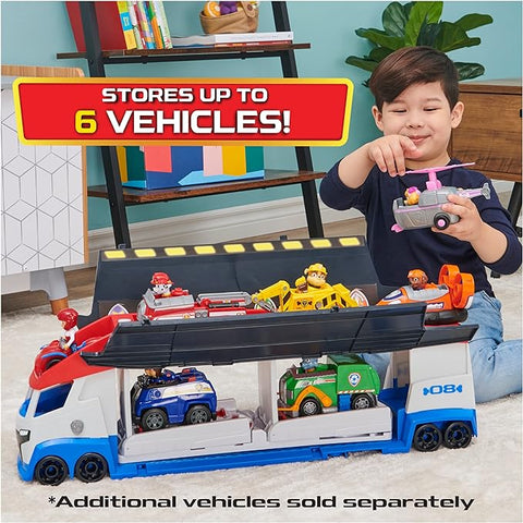 PAW Patrol, Transforming PAW Patroller with Dual Vehicle Launchers, Ryder Action Figure and ATV Toy Car--لعبة شاحنة باو باترول متحولة مع قاذفة مركبات مزدوجة ومجسم شخصية رايدر