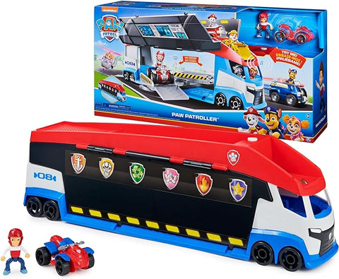 PAW Patrol, Transforming PAW Patroller with Dual Vehicle Launchers, Ryder Action Figure and ATV Toy Car--لعبة شاحنة باو باترول متحولة مع قاذفة مركبات مزدوجة ومجسم شخصية رايدر