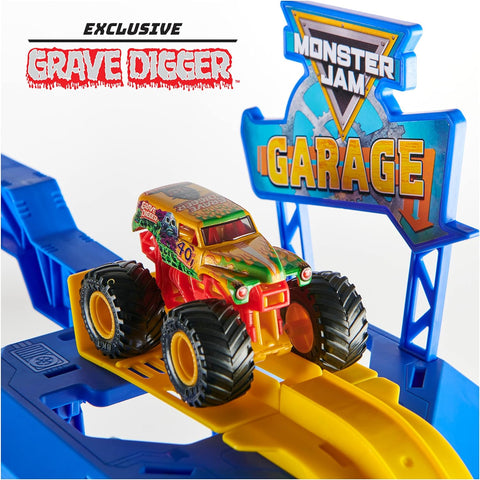 Monster Jam Garage Playset and Storage with Exclusive Grave Digger Monster Truck--مجموعة لعب وتخزين كراج مونستر جام مع شاحنة مزودة باضواء واصوات