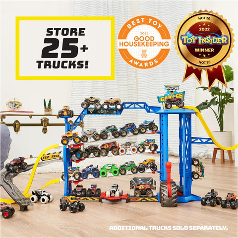 Monster Jam Garage Playset and Storage with Exclusive Grave Digger Monster Truck--مجموعة لعب وتخزين كراج مونستر جام مع شاحنة مزودة باضواء واصوات