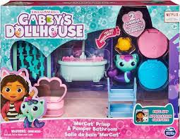 Gabby’s Dollhouse - MERCAT'S PRIMP & PAMPER BATHROOM--مجموعة ديلوكس - حمام غابي ، حمام بريمب ودامبر مع شكل ميركات