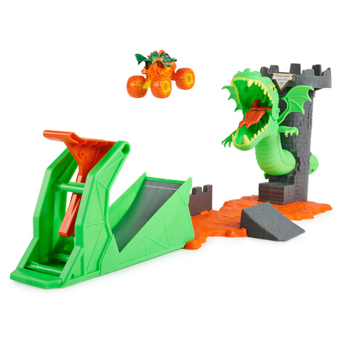 Monster Jam, Dueling Dragon Playset with Exclusive 1:64 Scale Dragon Monster Truck--مجموعة لعب التنين المبارزة مع شاحنة  بمقياس 1:64