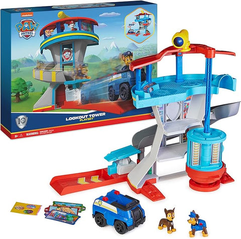 Paw Patrol Lookout Tower Playset with Toy Car Launcher, 2 Chase Action Figures, Chase’s Police Cruiser and Accessories--مجموعة العاب برج مراقبة مع قاذفة سيارة لعبة من باو باترول