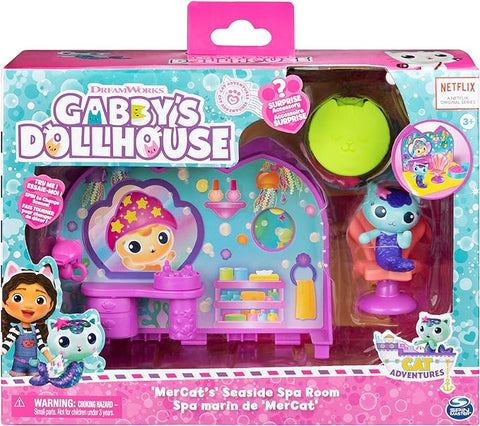 Gabby's Dollhouse DreamWorks, Mercat’s Spa Room Playset --غابيز دولهاوس مجموعة العاب غرفة سبا ميركات من دريم ووركس، مع مجسم لعبة ميركات، العاب مفاجآت واثاث بيت دمى