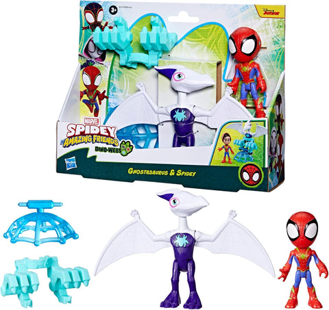 Marvel Spidey and His Amazing Friends Dino-Webs Ghostasaurus & Spidey--ملحقات ديناصور كبيرة لسبايدرمان