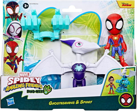 Marvel Spidey and His Amazing Friends Dino-Webs Ghostasaurus & Spidey--ملحقات ديناصور كبيرة لسبايدرمان