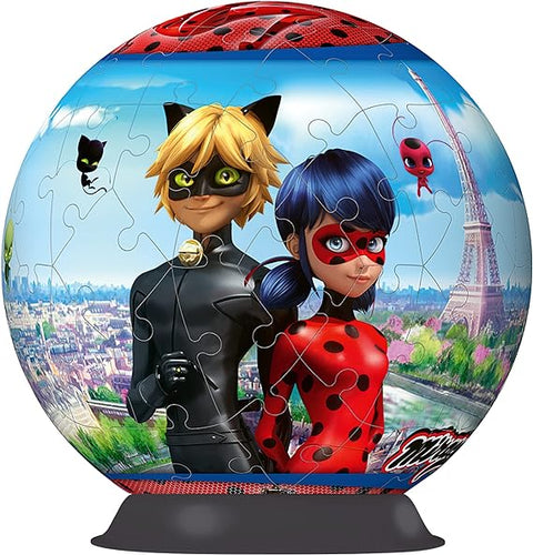 Ravensburger Puzzle-Ball Miraculous 72pcs--ريفينز بيرغر احجية جيغسو ثلاثية الابعاد من ميراكيلوس تيلز اوف ليدي باج اند كات نوار للاطفال 72 قطعة