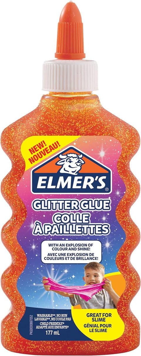 ELMERS Glitter Glu orange Washable 177ml--ايلميرز سائل غراء برتقالي لامع 177ملم