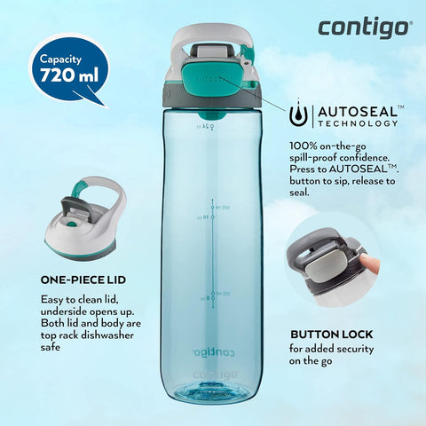 Contigo Autoseal Cortland Water Bottle 7-Turkowaz--زجاجة مياه كوتور معزولة من الستانلس ستيل بتقنية اوتوسيل مانعة للتسريب 100% من كونتيجو