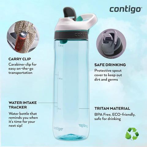 Contigo Autoseal Cortland Water Bottle 7-Turkowaz--زجاجة مياه كوتور معزولة من الستانلس ستيل بتقنية اوتوسيل مانعة للتسريب 100% من كونتيجو