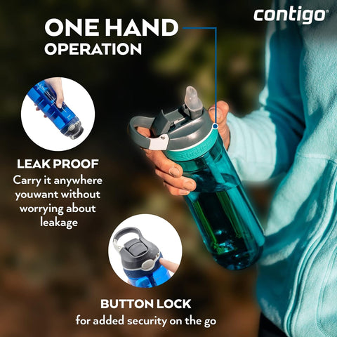 Contigo Autoseal Cortland Water Bottle 7-Turkowaz--زجاجة مياه كوتور معزولة من الستانلس ستيل بتقنية اوتوسيل مانعة للتسريب 100% من كونتيجو