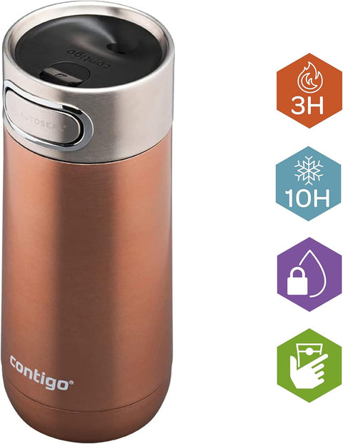 Contigo Autoseal Luxe Vacuum Insulated S-Brown--وب حراري مفرغ لوكس اوتوسيل باغلاق تلقائي للسفر من كونتيجو، مصنوع من الستانلس ستيل وهو مانع للتسرب