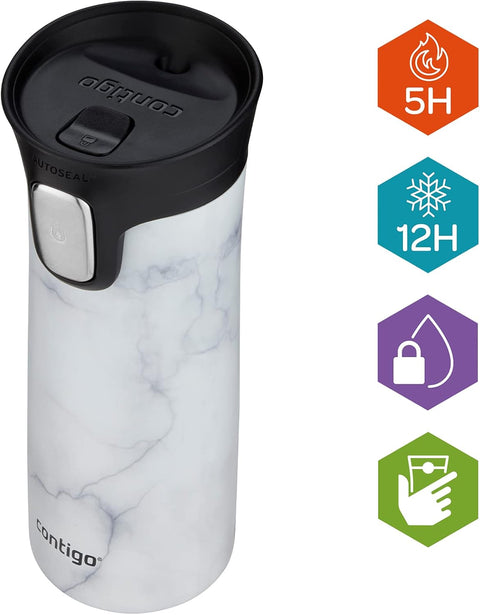 Contigo Autoseal Pinnacle Couture Vacuum-White--كوب بيناكل عازل للسفر من كونتيجو، حراري ستانلس ستيل، بغطاء مانع للتسرب