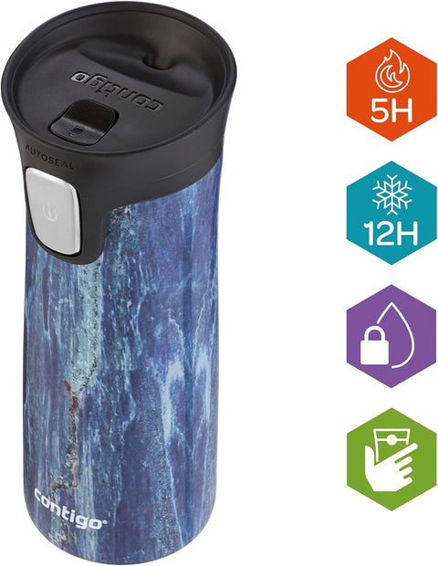 Contigo Autoseal Pinnacle Couture Vacuum-wooden Blue--كوب بيناكل عازل للسفر من كونتيجو، حراري ستانلس ستيل، بغطاء مانع للتسرب