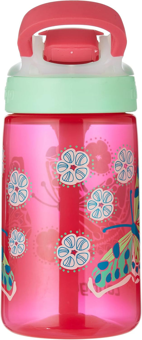 Contigo Autoseal Kids Gizmo Flip 414 ML,-Red--كونتيجو زجاجة مياه للاطفال من جيزمو بتصميم فراشة قابلة للطي بفوهة شرب تلقائية مع ماصة