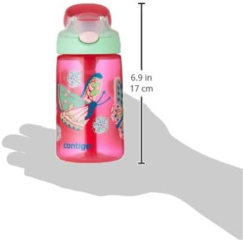 Contigo Autoseal Kids Gizmo Flip 414 ML,-Red--كونتيجو زجاجة مياه للاطفال من جيزمو بتصميم فراشة قابلة للطي بفوهة شرب تلقائية مع ماصة