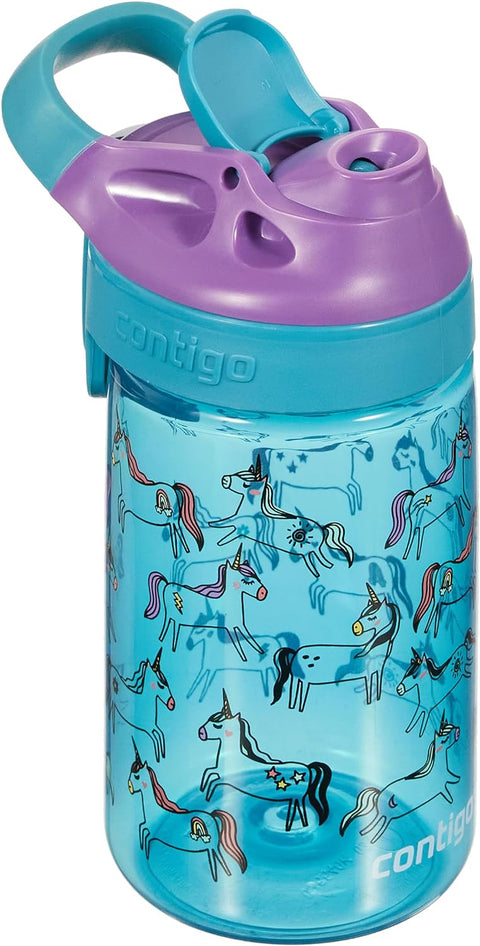 Contigo Autoseal Kids Gizmo Sip, 420 ml,-Turkowaz--كونتيجو زجاجة مياه للاطفال من جيزمو بتصميم فراشة قابلة للطي بفوهة شرب تلقائية مع ماصة