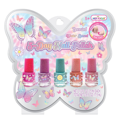 Hot Focus Tie Dye Butterfly 5 Day Nail Polish Pack--هوت فوكس عبوة طلاء اظافر بتصميم فراشة زهري