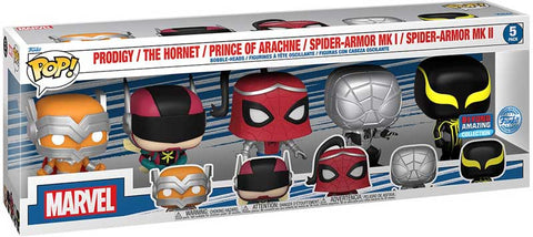 Funko Pop! Marvel: Year Of the Spider - Prodigy - 5 Pack Spider-man - Marvel Comics Collectable Vinyl Figure - Gift Idea - Official Merchandise - Toys for Kids & Adults--فانكو بوب مارفل: واي اس سبايدر مان عبوة من 5 قطع ، مجسم من الفينيل قابل للتجميع