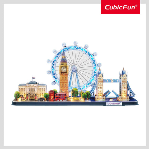 CubicFun Cityscape City Line London LED Lighting 3D Puzzle 186-Piece Set--احجية ثلاثية الابعاد 186 قطعة لندن، طفل، من كيوبيك فن